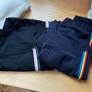 Zyia Women’s Black and Navy Leggings with Rainbow Stripe2 pair like NEW